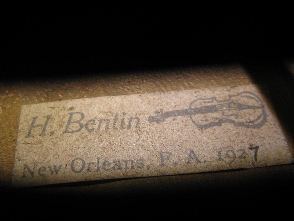 Henry Bentin, New Orleans 1927. Välkänd Amerikansk fiolbyggare (1856-1928). Familjen ursprungligen från Tyskland